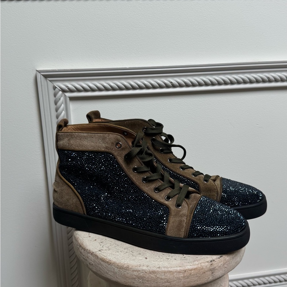 Christian Louboutin Navy Strass and Brown Suede Men’s Sneakers EU46